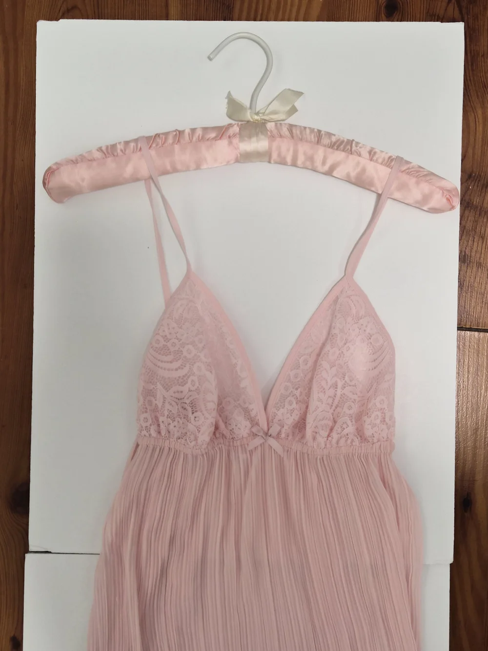 Delicate Blush Lace & Pleated Chemise with Bow Accent